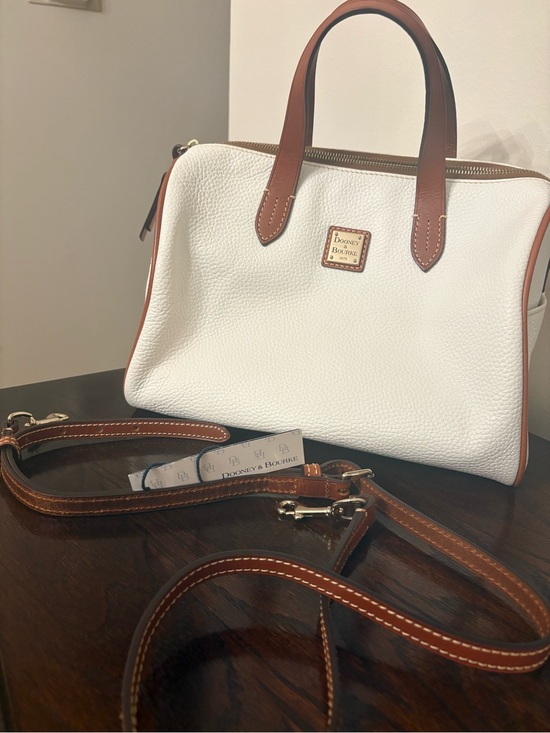 Dooney & Bourke Handbags - Dooney & Bourke White Pebbled Leather Satchel with Brown Trim